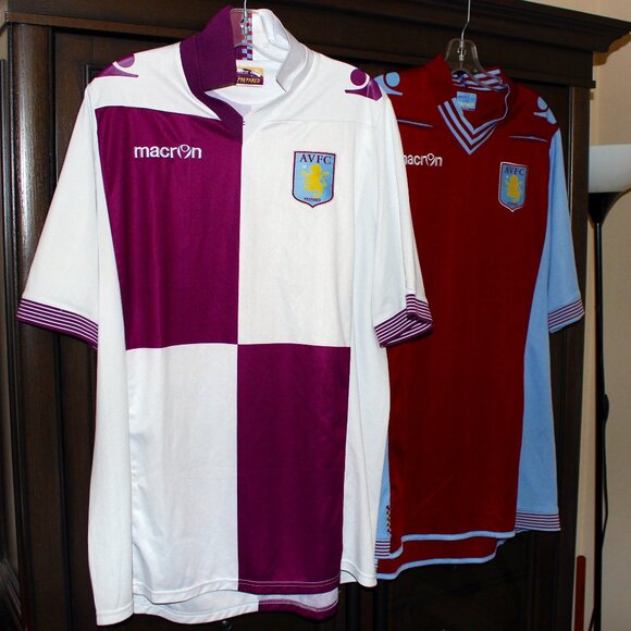 near mint no sponsor ASTON VILLA 2013-14 home + away shirts Macron soccer jersey - Picture 1 of 11